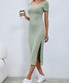 Short Sleeve Slit Midi Dress - Body By J'ne