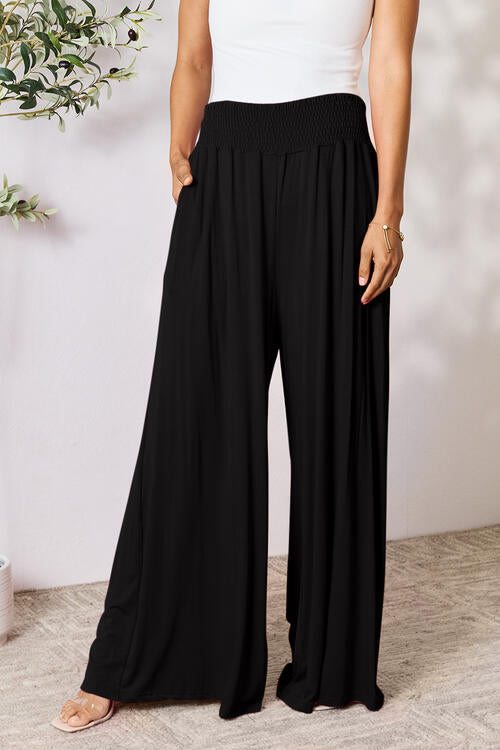 Smocked Wide Waistband Wide Leg Pants - Body By J'ne