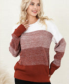 Color Block Round Neck Long Sleeve Sweater - Body By J'ne