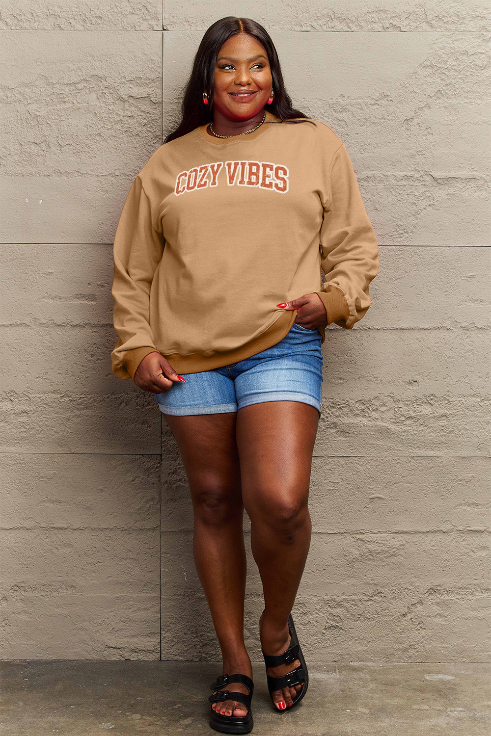 Full Size COZY VIBES Graphic Sweatshirt - Body By J'ne