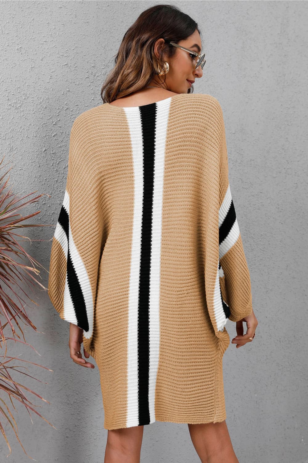 Ribbed Round Neck Long Sleeve Sweater Dress - Body By J'ne