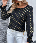 Printed Round Neck Flounce Sleeve Blouse - Body By J'ne