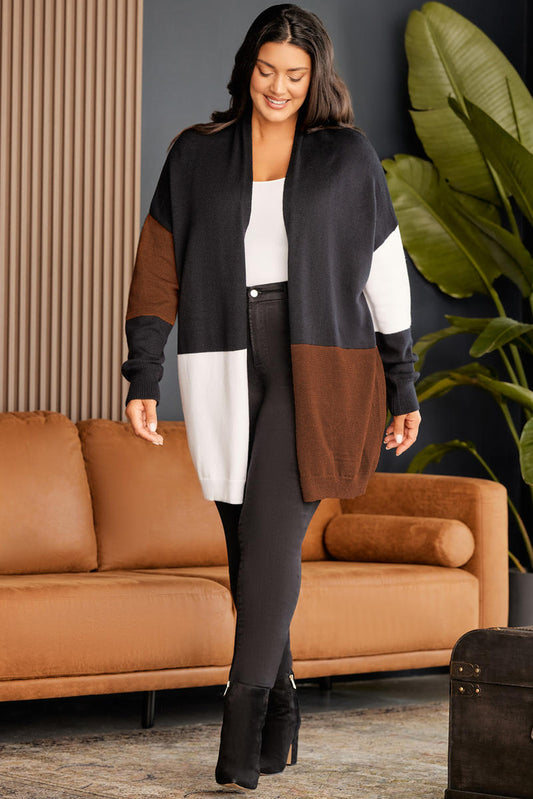 Plus Size Open Front Color Block Cardigan - Body By J'ne