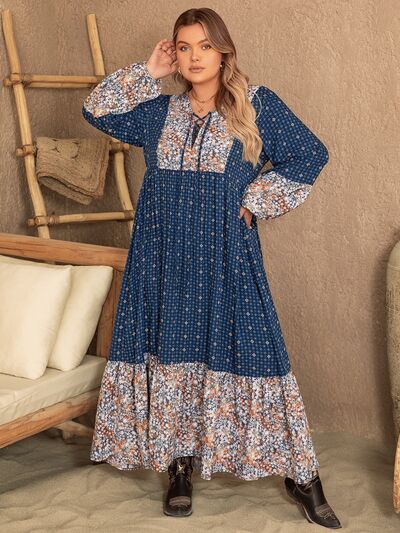 Plus Size Printed Balloon Sleeve Maxi Dress - Body By J'ne