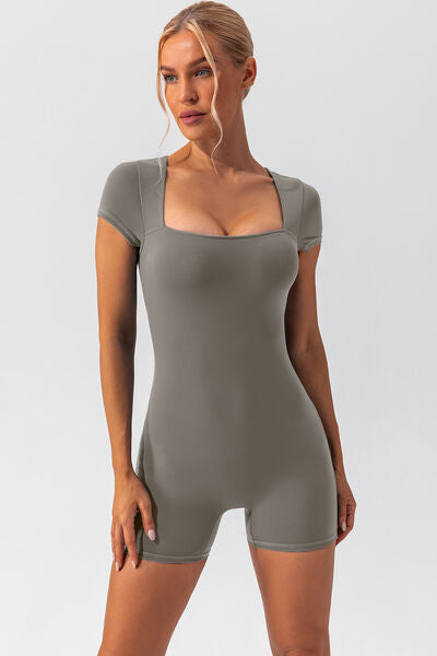 Square Neck Cap Sleeve Active Romper - Body By J'ne