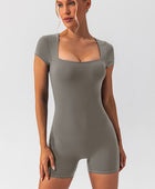 Square Neck Cap Sleeve Active Romper - Body By J'ne