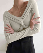 In Charge V-Neck Twisted Long Sleeve Knit Top - Body By J'ne