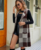 Plaid Open Front Sleeveless Cardigan with Pockets - Body By J'ne