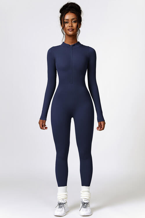 Half Zip Long Sleeve Active Jumpsuit - Body By J'ne