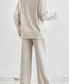 Ribbed Half Button Knit Top and Pants Set - Body By J'ne