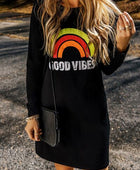 GOOD VIBES Round Neck Long Sleeve Dress - Body By J'ne