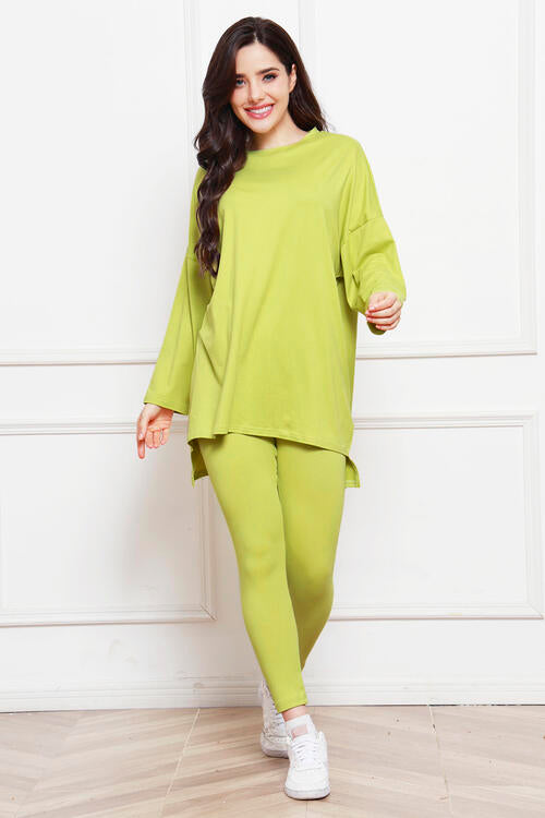 Round Neck High-Low Top and Leggings Set - Body By J'ne