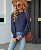 Frill Mock Neck Lantern Sleeve Blouse - Body By J'ne