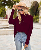 Ribbed Turtleneck Long Sleeve Slit Sweater - Body By J'ne