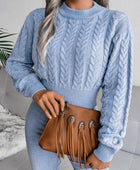 Cable-Knit Round Neck Sweater - Body By J'ne