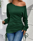 Ruched Single Shoulder Long Sleeve T-Shirt - Body By J'ne