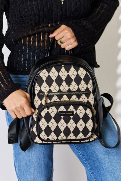 David Jones Argyle Pattern PU Leather Backpack - Body By J'ne