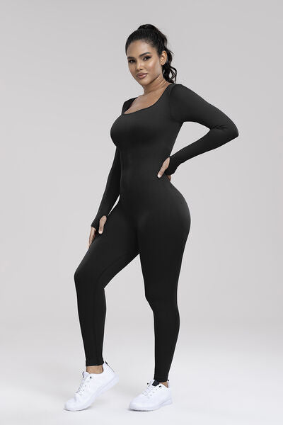 Square Neck Long Sleeve Active Jumpsuit - Body By J'ne