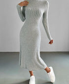 Ribbed Mock Neck Long Sleeve Midi Sweater Dress - Body By J'ne