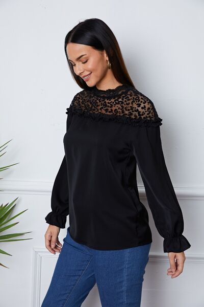 Leopard Frill Flounce Sleeve Blouse - Body By J'ne