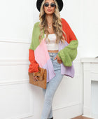 Color Block Open Front Balloon Sleeve Longline Cardigan - Body By J'ne