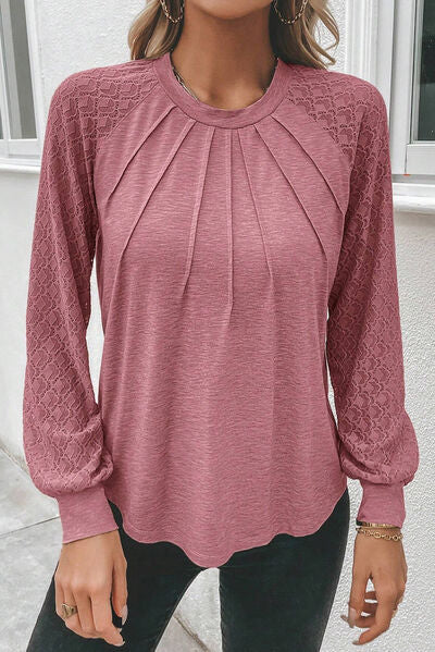 Heathered Round Neck Long Sleeve T-Shirt - Body By J'ne