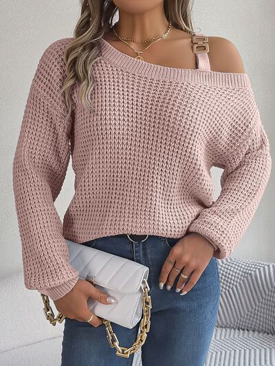 Asymmetrical Neck Long Sleeve Sweater - Body By J'ne