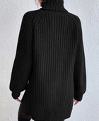 Full Size Turtleneck Rib-Knit Slit Sweater - Body By J'ne