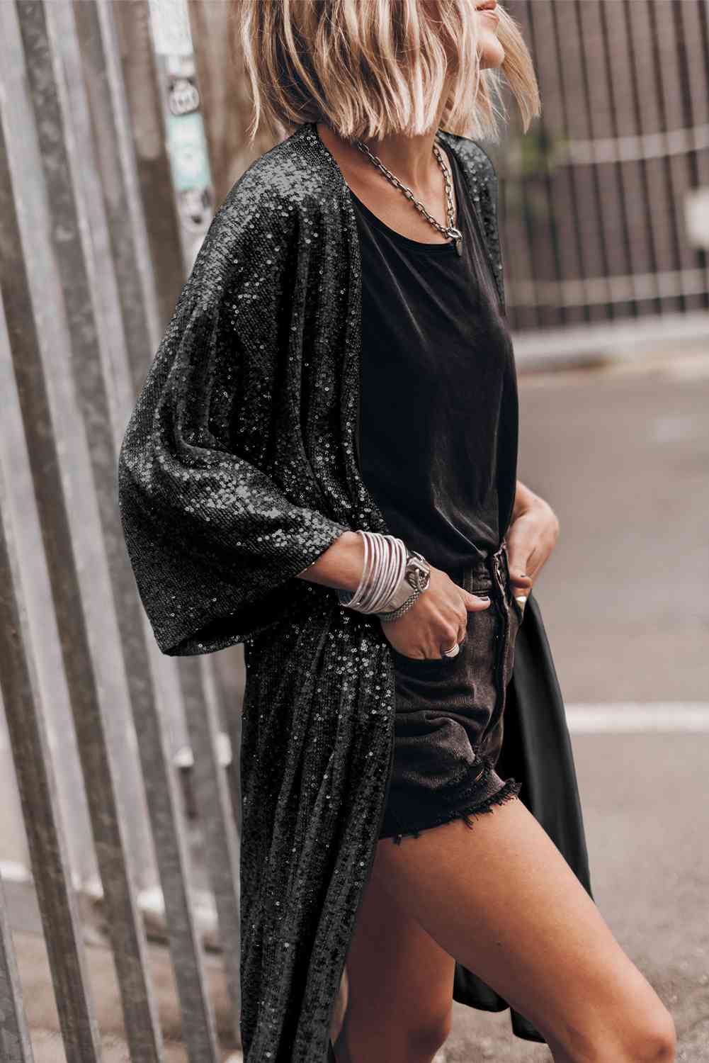 Sequin Open Front Duster Cardigan - Body By J'ne