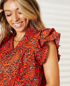 Floral Flutter Sleeve Notched Neck Blouse - Body By J'ne