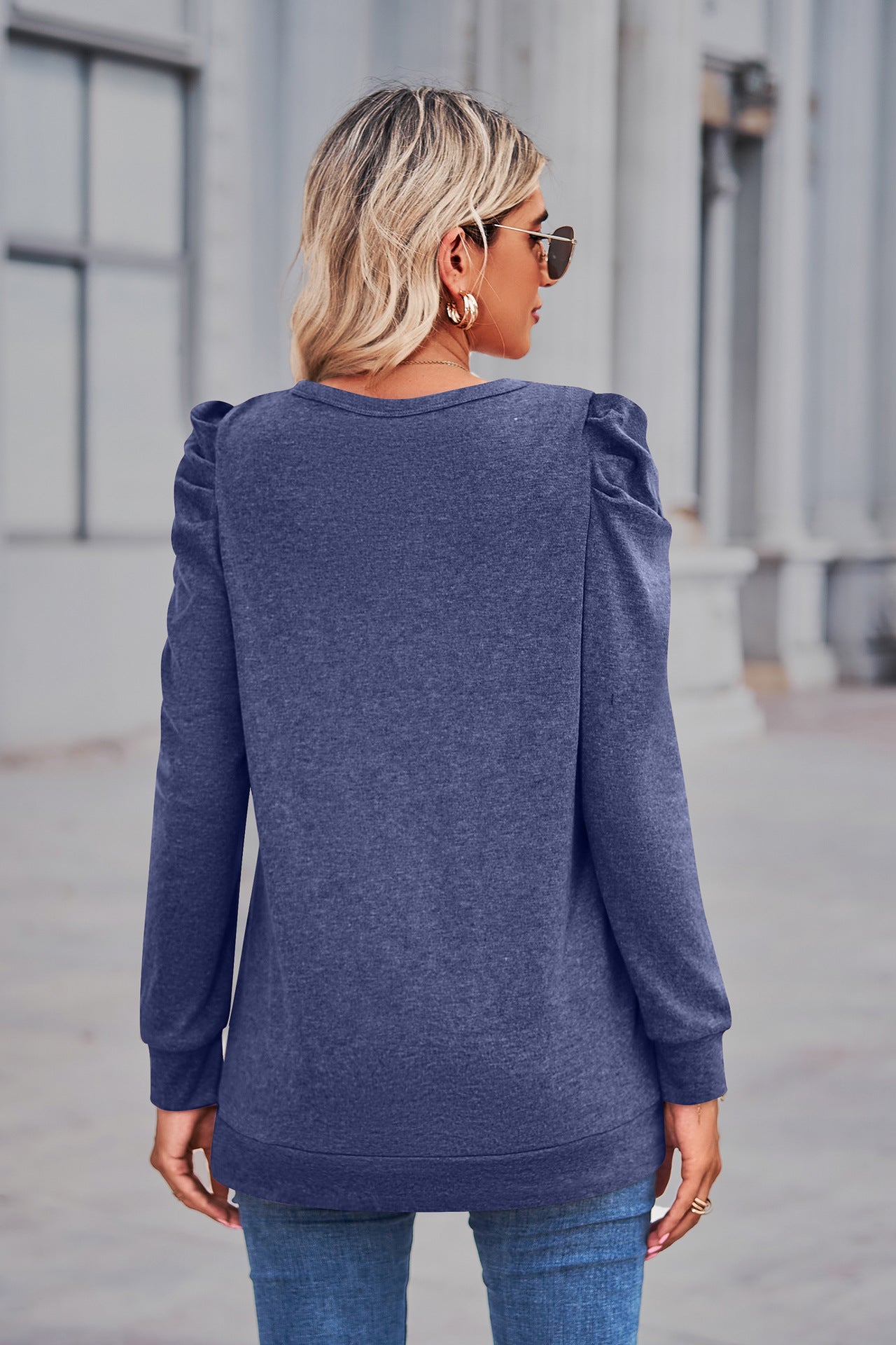 Heathered Puff Sleeve Round Neck Tunic Top - Body By J'ne