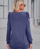 Heathered Puff Sleeve Round Neck Tunic Top - Body By J'ne