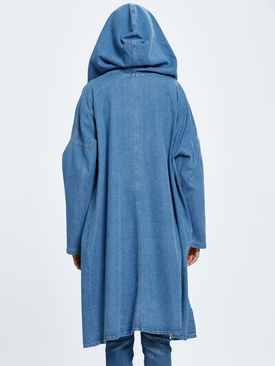 Button Up Dropped Shoulder Hooded Denim Top - Body By J'ne