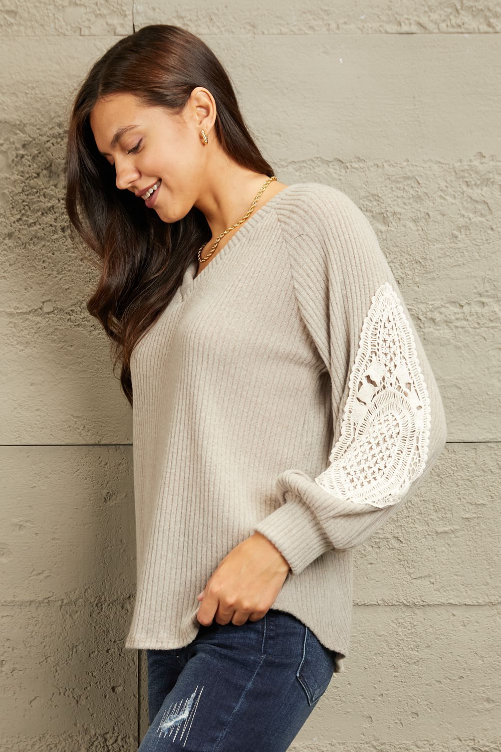 Lace Patch Detail Sweater - Body By J'ne