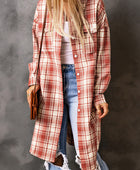 Plaid Button-Up Longline Shacket with Breast Pockets - Body By J'ne