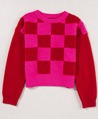 Plaid Heart Round Neck Sweater - Body By J'ne