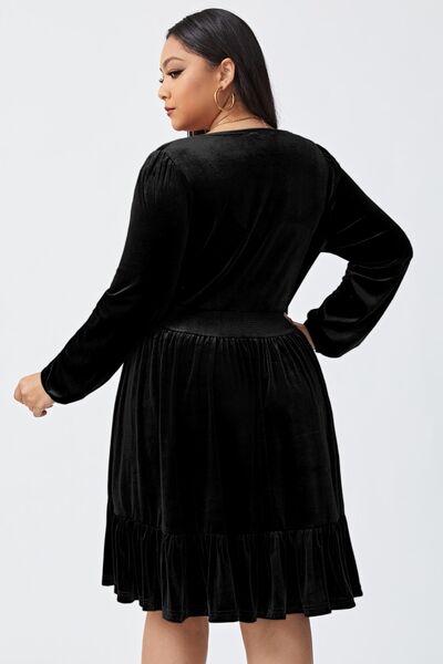 Plus Size Plunge Long Sleeve Mini Dress - Body By J'ne