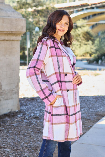 Full Size Plaid Button Up Lapel Collar Coat - Body By J'ne