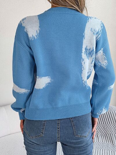 Contrast V-Neck Long Sleeve Sweater - Body By J'ne