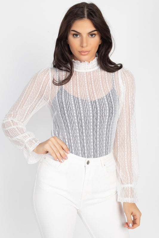 Ruffle Mock Neck Lace Top - Body By J'ne