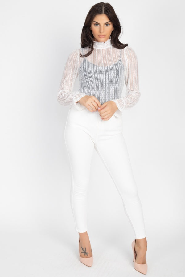 Ruffle Mock Neck Lace Top - Body By J'ne