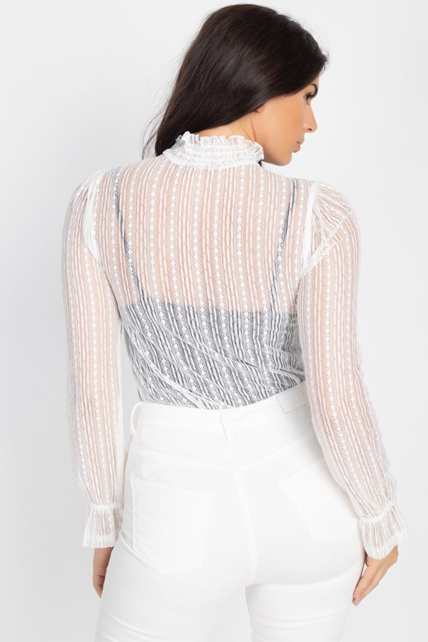 Ruffle Mock Neck Lace Top - Body By J'ne