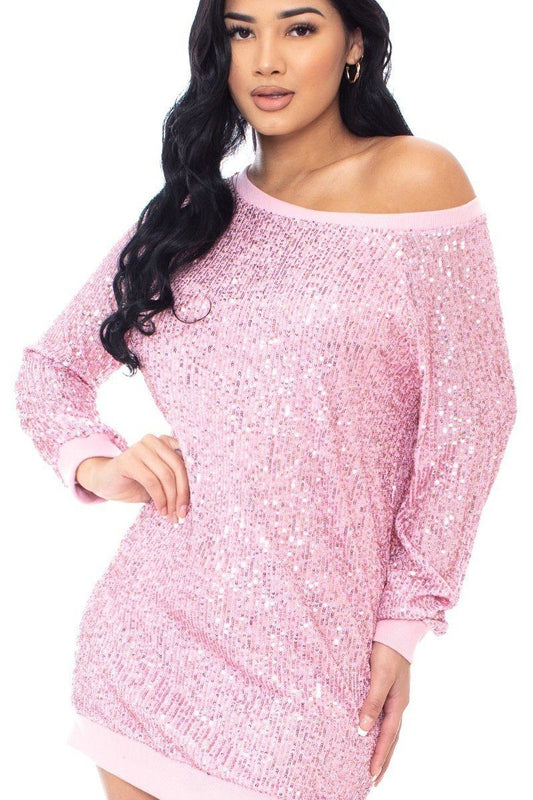 Sequin Wide Neck Boxy Mini Dress - Body By J'ne