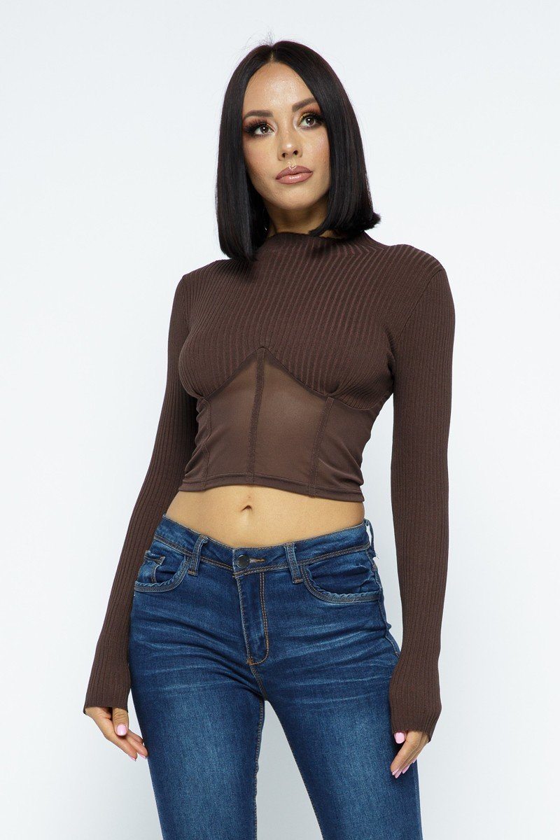 Knit Crop Top With Bottom Mesh - Body By J'ne