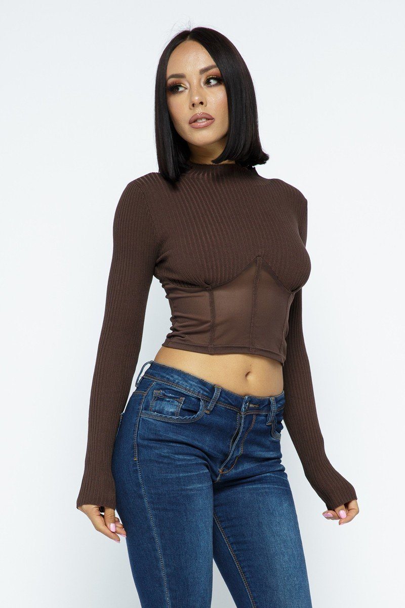 Knit Crop Top With Bottom Mesh - Body By J'ne