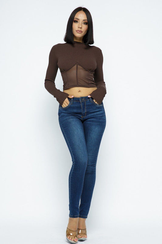 Knit Crop Top With Bottom Mesh - Body By J'ne