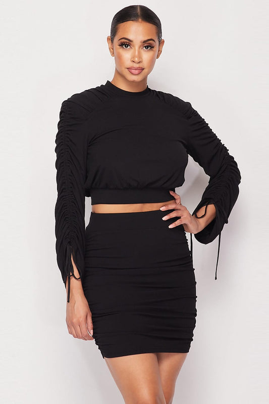 Ruched Long Sleeve And Skirt Set - Body By J'ne