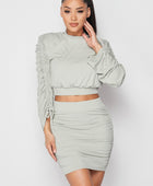 Ruched Long Sleeve And Skirt Set - Body By J'ne