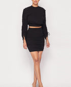 Ruched Long Sleeve And Skirt Set - Body By J'ne