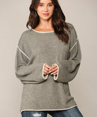 Two-tone Sold Round Neck Sweater Top With Piping Detail - Body By J'ne